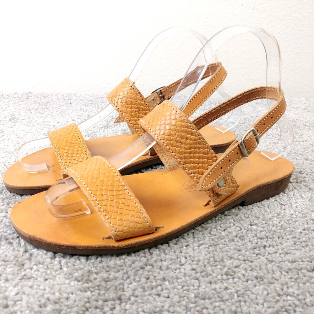 Liontis Greek Sandals Womens 37 EU Brown Leather Mykonos Slingback Flats Greece